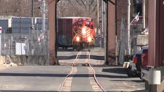 Reactivated street running on the Pioneer Valley Railroad  Holyoke, MA  3/12/2024