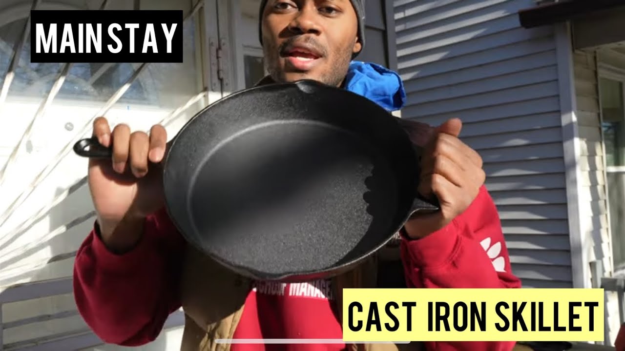 Unboxing 12 Walmart Mainstay Cast Iron Skillet process of smoothing