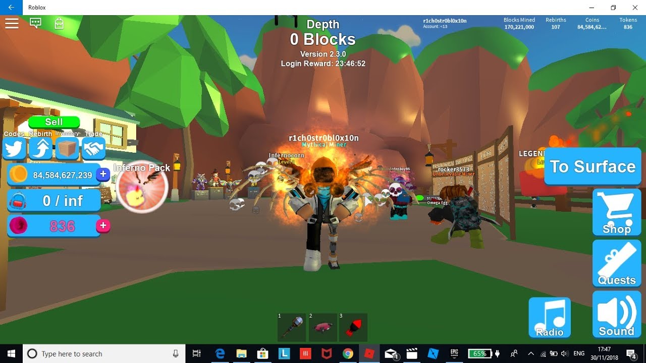 ROBLOX PURCHASING THE INFERNO PACK IN MINING SIMULATOR