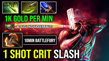 WTF 10MIN BATTLEFURY 1 Shot Swift Slash 1K GPM Unlimited Crit Max Attack Speed Juggernaut Dota 2