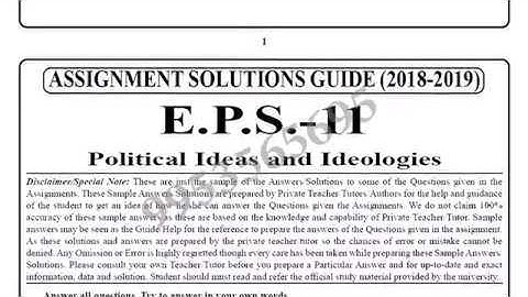 EPS-11 solved assignment 2018-19 / Political Ideas and Ideologies