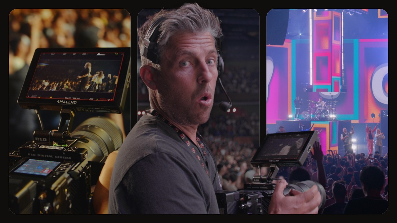 Backstage to Broadcast: a RED camera rig, the director on headset, and the stage at Planetshakers Awakening 2025