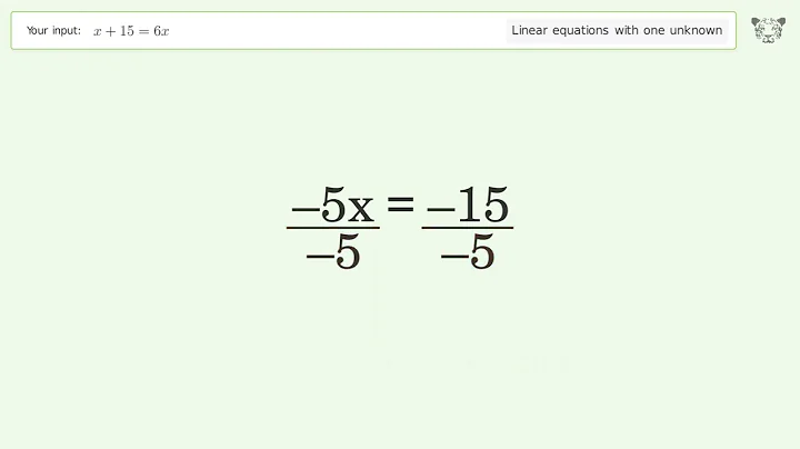 Linear equation with one unknown: Solve x+15=6x step-by-step solution