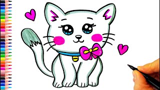 Sevimli Kedi Çizimi - Kedi Çizimleri - Kolay Kedi Çizimi - Kolay Kedi Nasıl Çizilir - Drawing Cat
