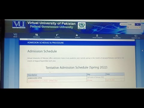 Virtual University Announces Admission Schedule 2022 | admission schedule for spring session