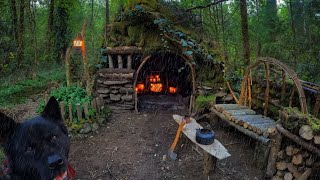 30 Days SOLO SURVIVAL CAMPING In RAIN  Building Warm BUSHCRAFT SHELTERS with FIREPLACE. Full Video