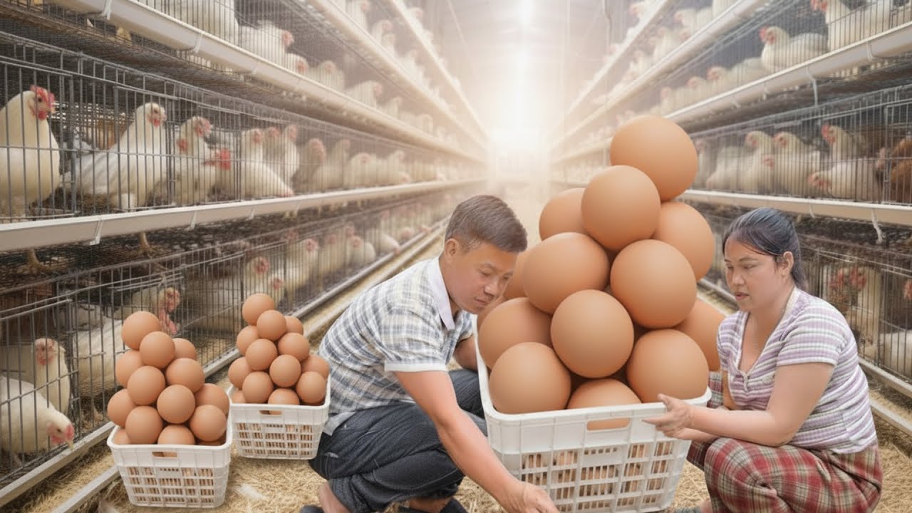 Harvesting duck eggs to bring to the market sell - The chicken flock is infected
