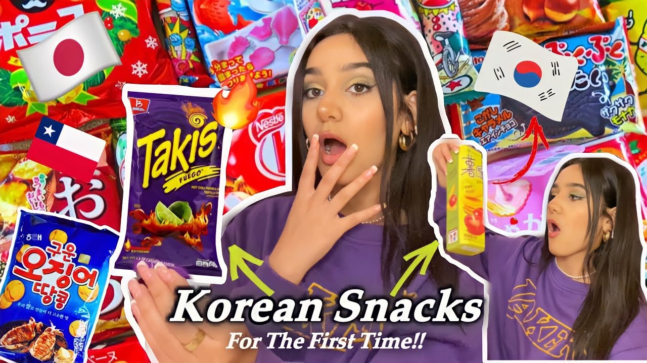 Trying Korean Snacks 🍡🇰🇷|أول مرة كنجرب السقاطة ديال كورية 🔥🥰😫