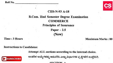 B.Com 2nd Semester Principles Of Insurance Degree Examination Gulbarga University Question Paper-CS