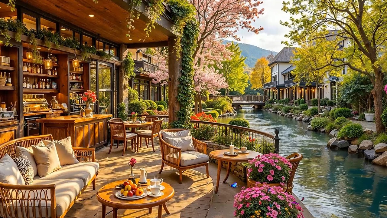 Relaxing Smooth Jazz Music For Stress Relief - Spring Coffee Shop Ambience For Work, Study