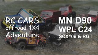 MN D90 (si Koplok - 2), WPL C14,  SCX10ii & RGT - rc cars adventure 4x4 - fun trailing at river