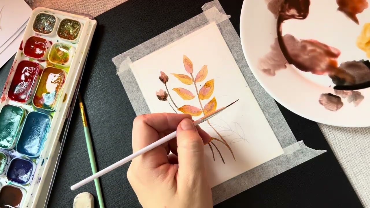 Рисую зимние открытки акварелью с сухоцветами | Мастер-класс легко и красиво | подарок своими руками