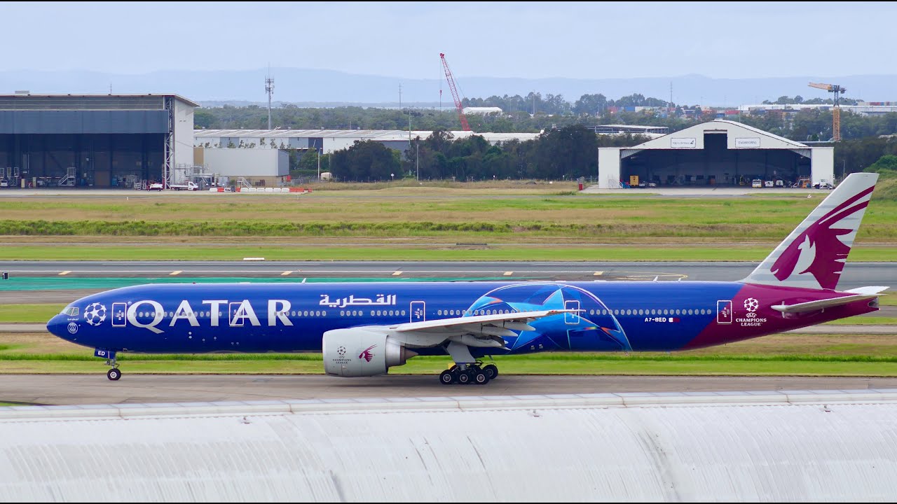 Qatar Airways UEFA Champions League 777-300ER  Takeoff | Brisbane Airport Planespotting