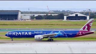 Qatar Airways UEFA Champions League 777-300ER Takeoff | Brisbane