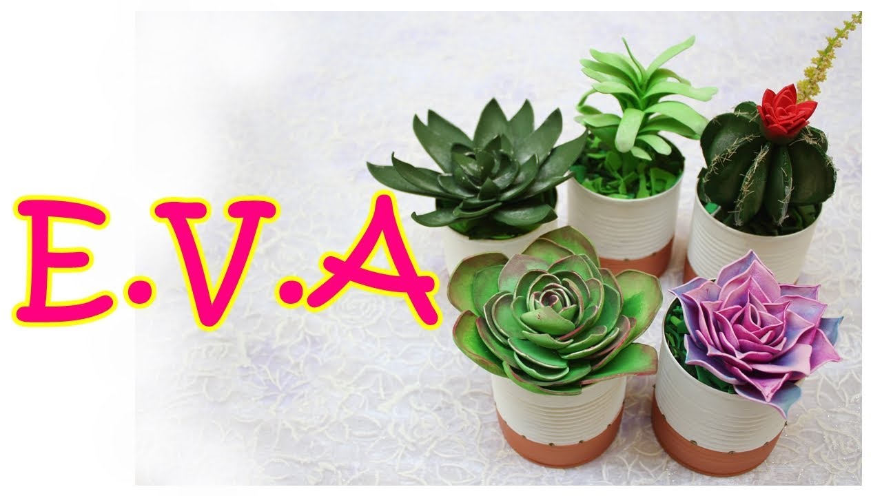 DiY/como fazer cactus e suculentas de e.v.a e latas decoradas