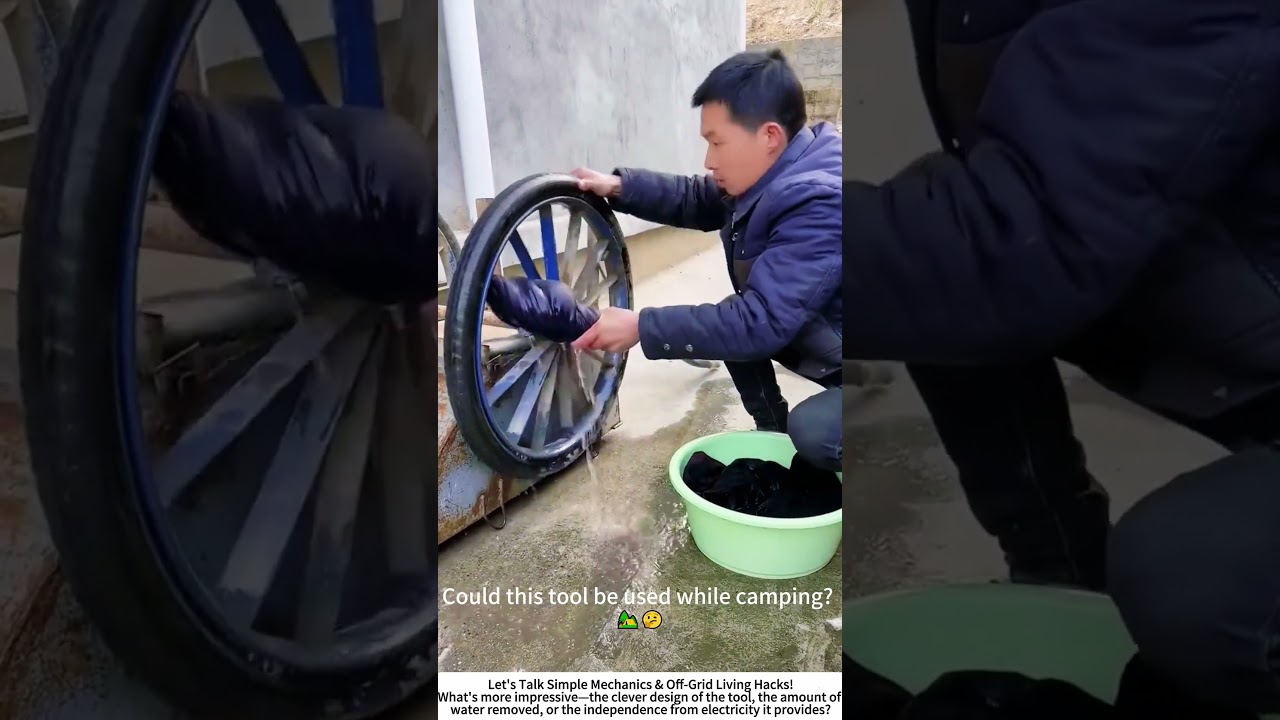 The Hand-Powered Spin: Wringing Out Laundry with a Simple Tool 🧺⚙️