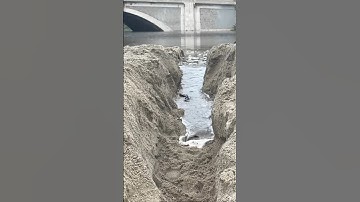 River dam breaks and flows into ocean