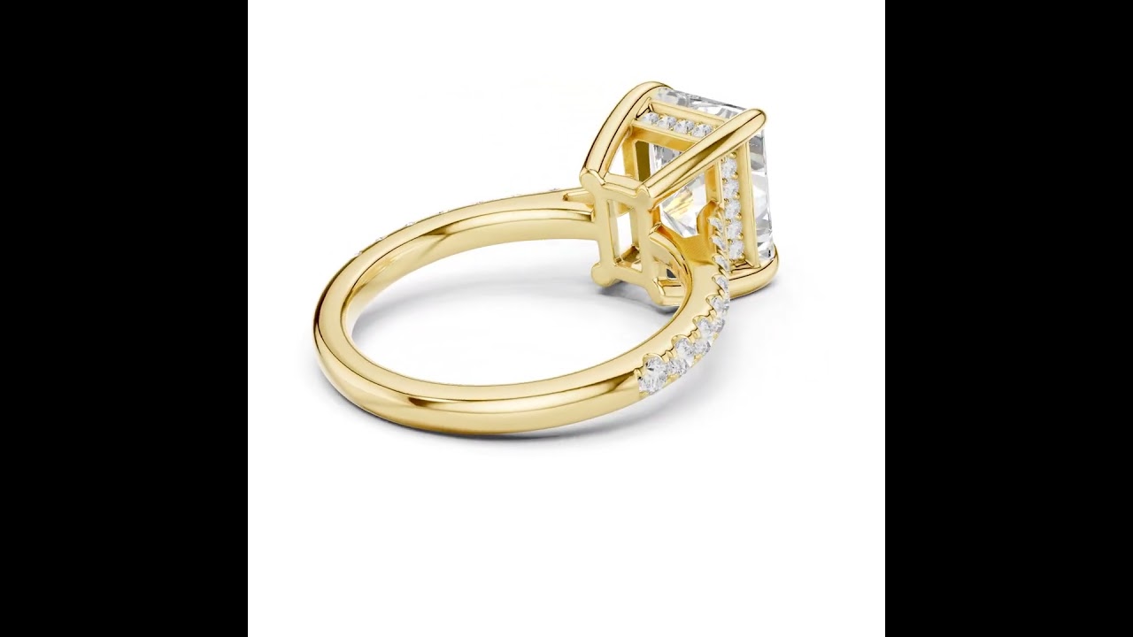 Pave Set Radiant Cut Diamond Hidden Halo Ring