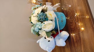 New Born Baby Gift, Personalized , Plush Bear Flower Box Children Gift, Nursery Room Decor, Baby Set