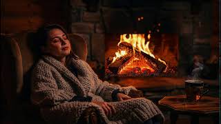 Peaceful Winter Cabin Fireplace Sounds with Calm Forest Snowfall Tonight 🌙