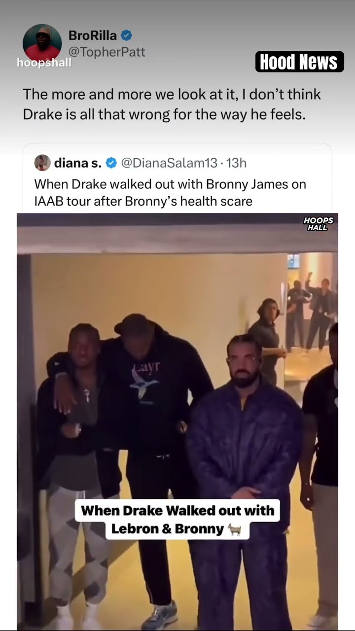 When Drake walked out with Bronny and Lebron #hoodnews #drake #bronnyjames #lebronjames #trending