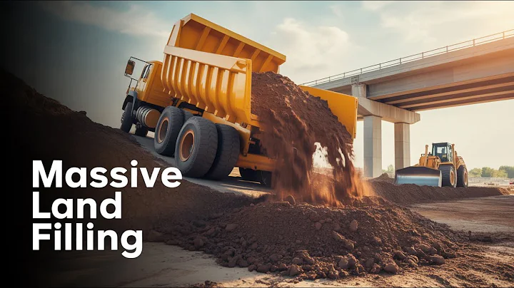 New Project Dump Truck Moving Land filling Nearby Highway Road Pours Soil Bulldozer Pushing  EP163