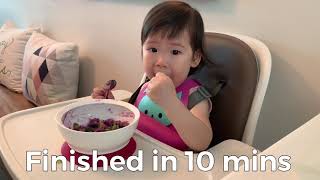 2 years old eating on her own under 10 minutes