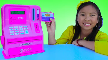 Wendy Pretend Play with ATM Machine Toy! Kid Learning How To Save Money