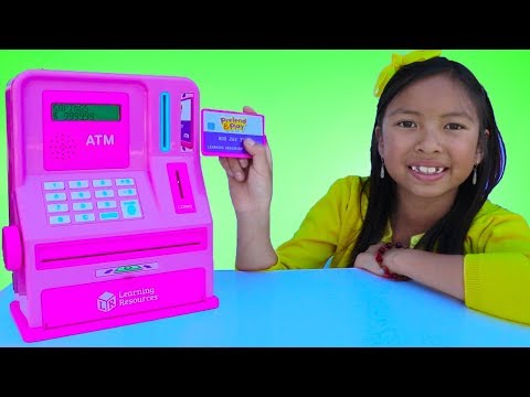 Wendy Pretend Play with ATM Machine Toy! Kid Learning How To Save Money