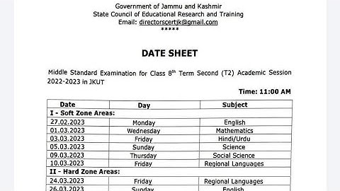 SCERT issued date sheet for 8th class both soft zones and hard zones