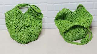 Tutorial crochet bag กระเป๋าเชือกฟอกถักโครเชต์ กระเป๋าถุงแกงยอดฮิต ep.10