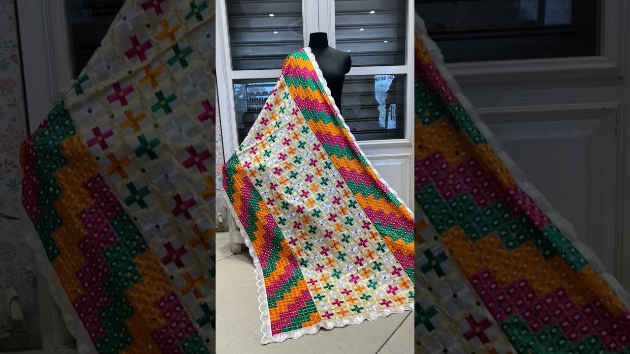 High Class Quality Phulkari Dupatta Stone Work Virsawalk Chiffon Duppata