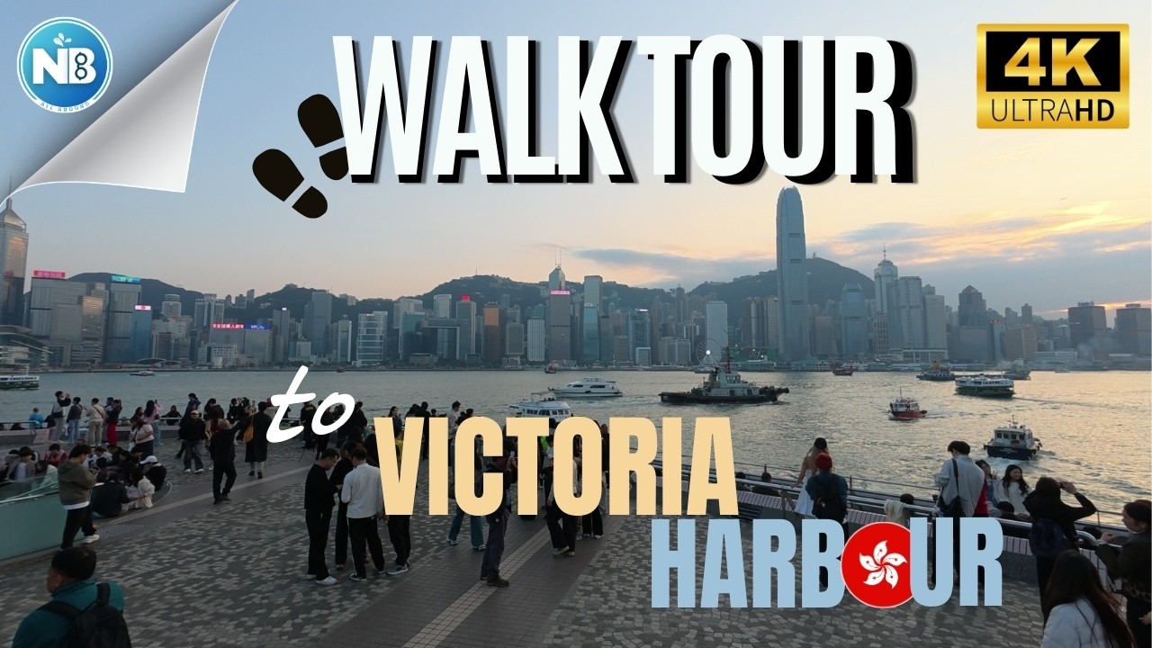 Tsim Sha Tsui City - Victoria Harbour Walking Tour during peak time in evening 4K HDR