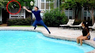 CRAZY GIRLFRIEND THROWS IPHONE 8 IN POOL (PRANK)!!