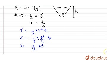 A water tank has the shape of an inverted right circular cone, whose semi-vertical angle is tan ...
