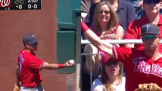 Rhys Hoskins pretends to give ball to Nationals fan then throws it away🤣