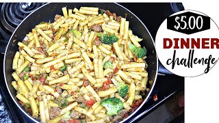 WHAT CAN YOU MAKE WITH 5 DOLLARS?? | $5 DINNER CHALLENGE | EASY PASTA RECIPE | CHEAP FAMILY MEAL