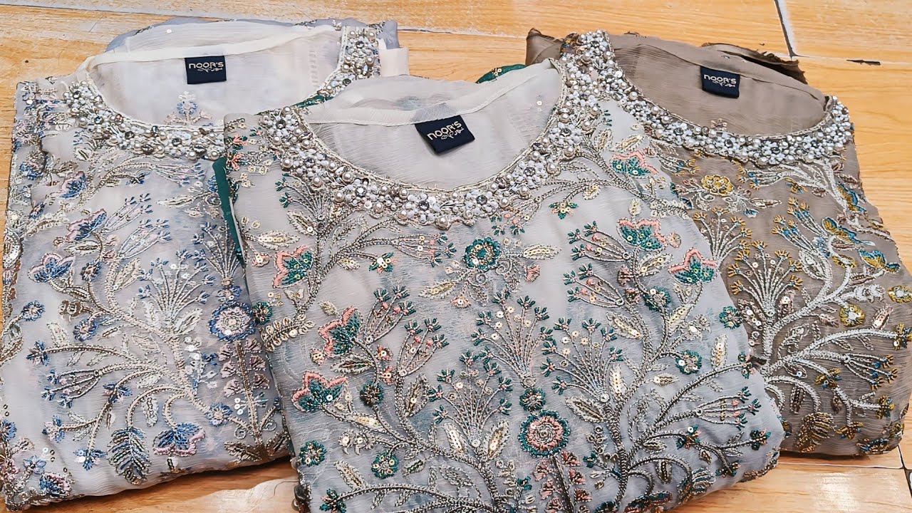 Unss Apparel Women Pret Embroidered Chiffon 3 Piece Suit Noor Peacock - Festive Collection