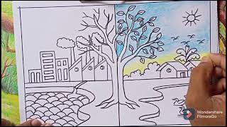 save earth safe life l Save tree safe life l village and city drawing