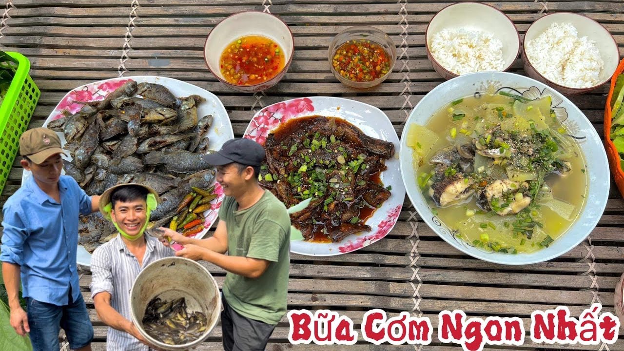 Tát mương Bắt Cá Làm Bữa Cơm Quê ,tranh nhau Ăn Sạch Nồi Cơm nhà Ông Bà 8