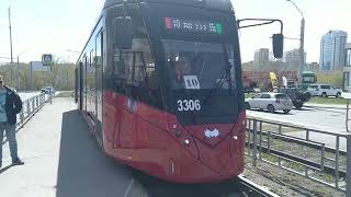 Поездка на Белорусском трамвае. Вышел на линию последним🚊БКМ-802Е (Т811)-3306. 10 маршрут. 08.05.24.