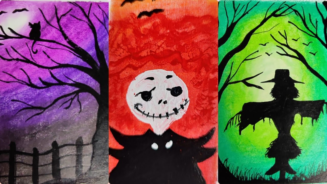 Oil pastel color painting | Halloween painting #art #halloween - YouTube