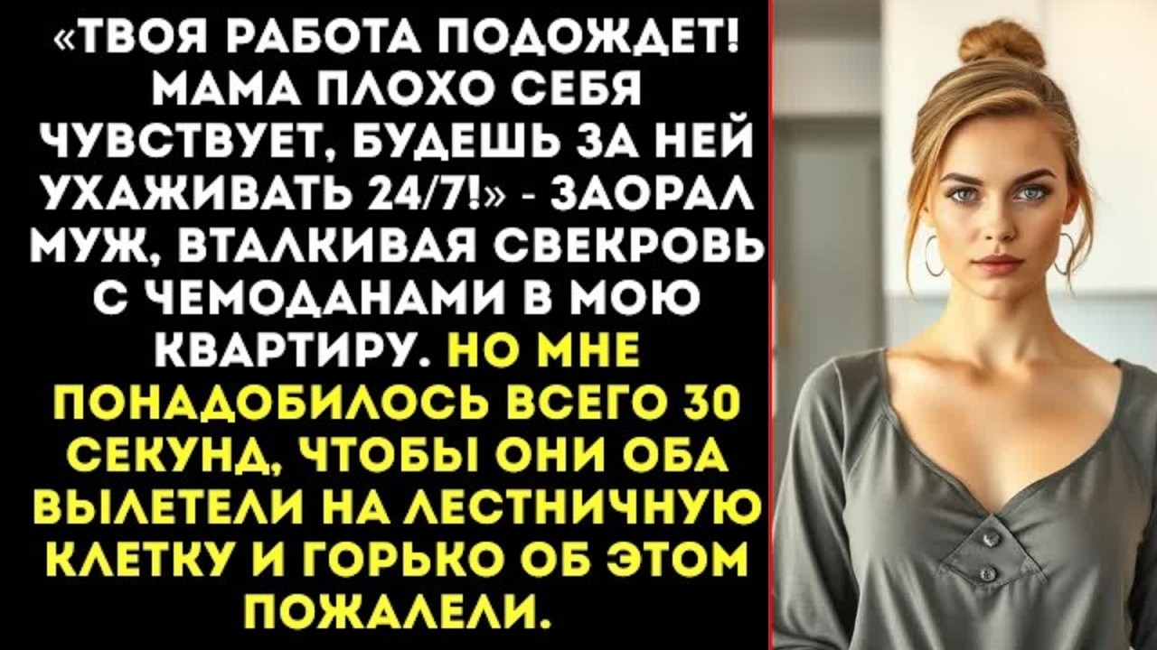 «Увольняйся! С сегодняшнего дня ты будешь сиделкой для моей мамы!» — заявил муж в МОЕЙ квартире.