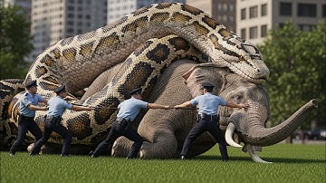 Giant Python Attacks Elephant in City Park 