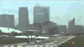 Violent landing BAe-146 Swiss at London City airport.