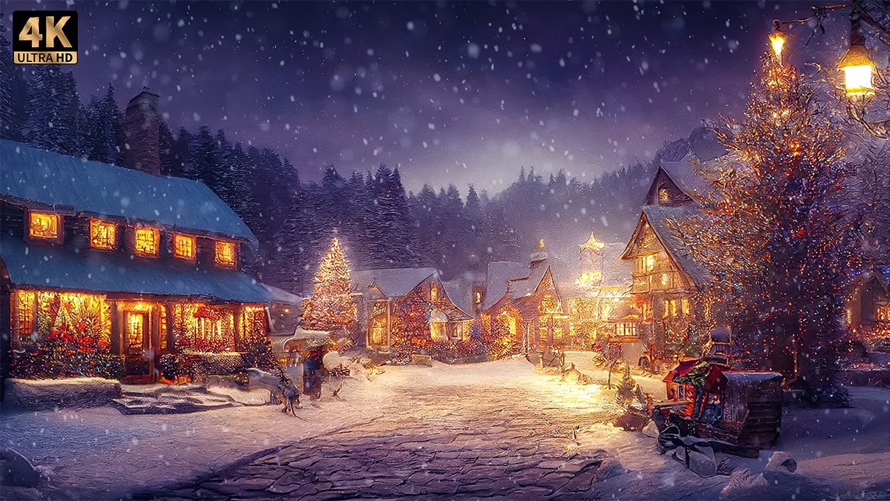 [4K] COZY CHRISTMAS VILLAGE AMBIENCE: Soothing Sound Of Snow Falling ...