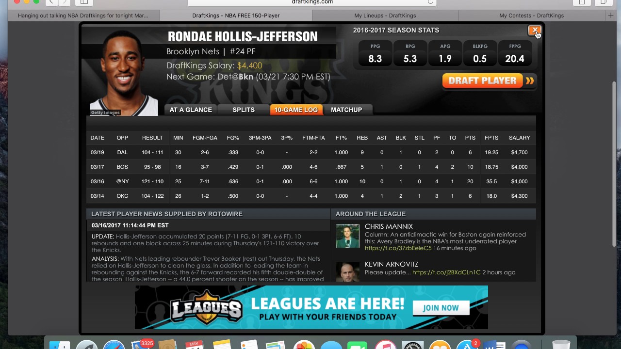 NBA Draftkings March 21th Lineup with analysis YouTube