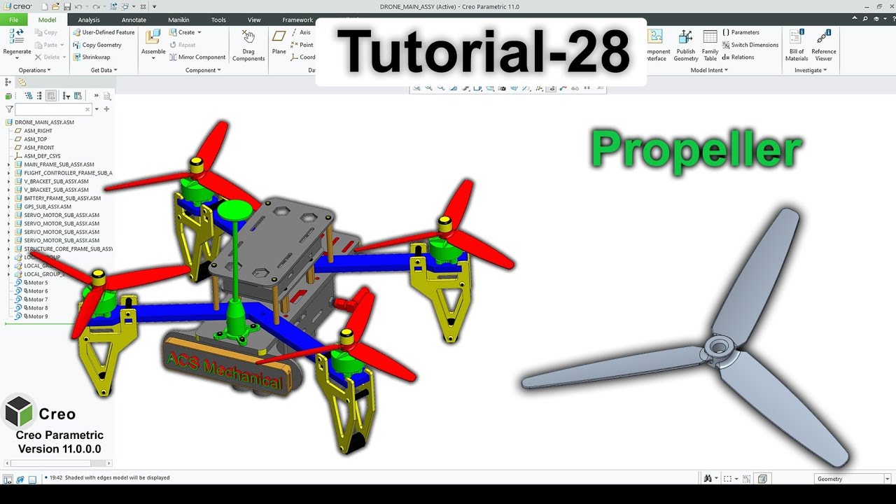 Drone 3D CAD Modeling in Creo | Tutorial - 28 - YouTube