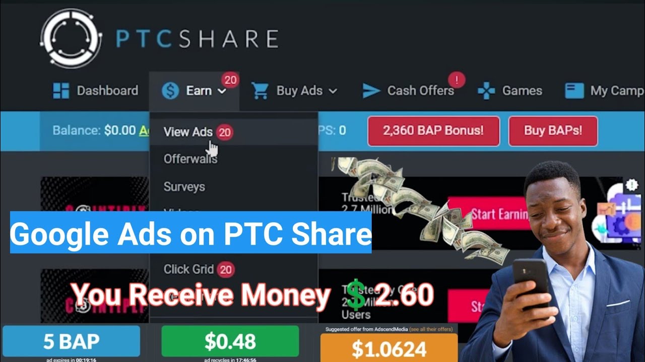 How to Earn Money Watching Google Ads on PTC Share