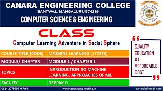 VTU ML (17CS73) MACHINE LEARNING INTRODUCTION TO MACHINE LEARNING[INTRODUCTION] (M1 L1)